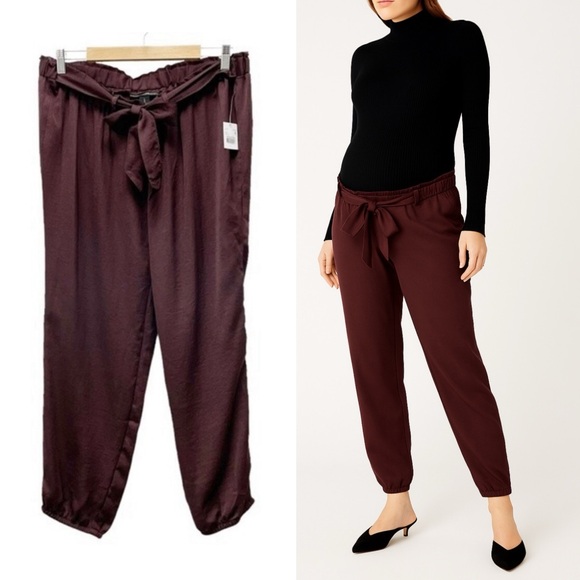NWT A Pea In The Pod Underbelly Satin Jogger Pants Burgundy Size Large Maternity - Picture 1 of 14